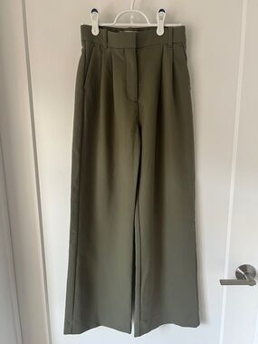 Olive Wide-Leg High-Waist Trousers